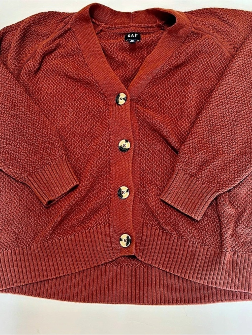 GAP Textured Button-Front Cardigan in Brown XXL
